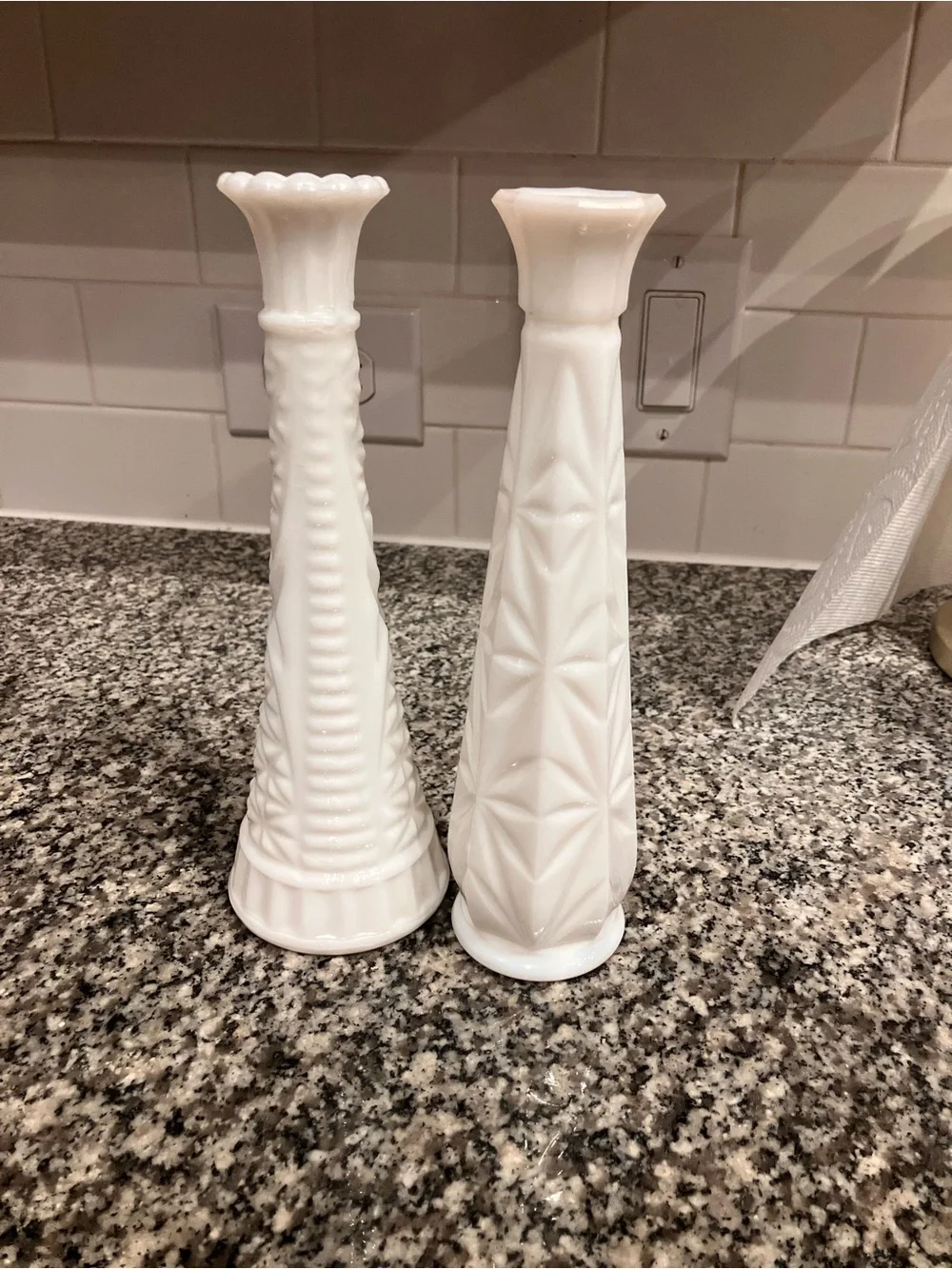 2 White Milk Glass Bud Vases Classic Home Accent